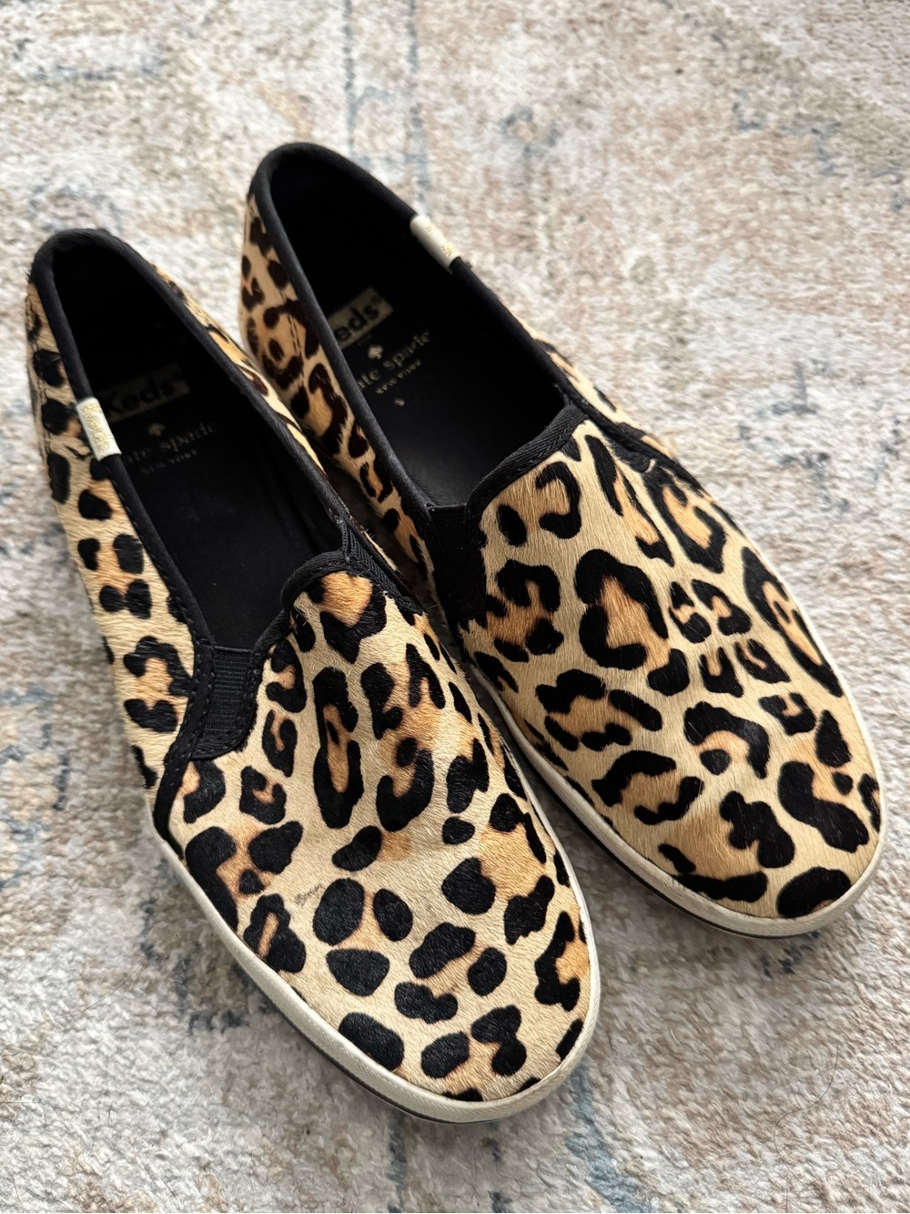 Kate Spade x Keds Leopard Print Slip-On Loafers in Black and Tan